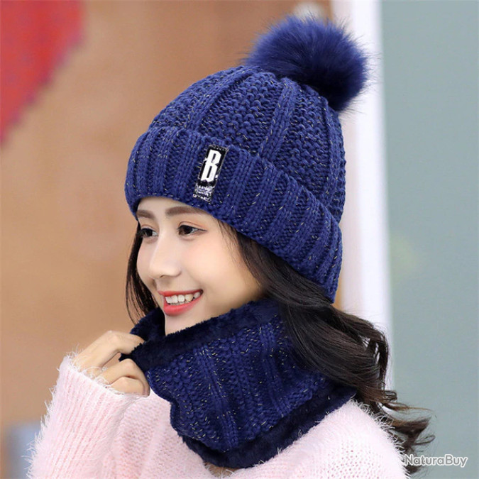 Chapeau en laine pour femmes, doublé polaire, ensemble écharpe