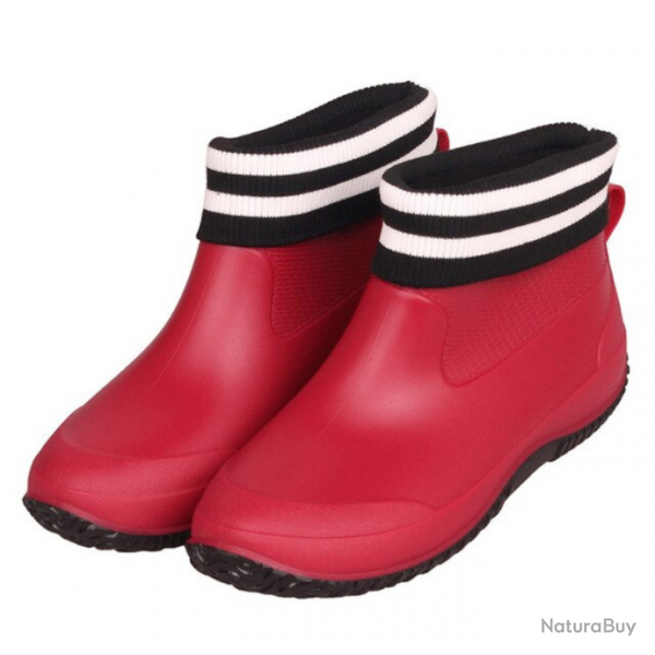 Bottes pluie, basses mixte avec chaussons, du 35 au 44, rouge et noir.