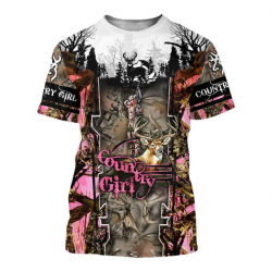 Tee-shirt femme, imprimé cerf, rose/gris, taille de XS à XL.