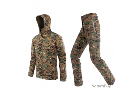 Ensemble veste et pantalon homme, camouflage pixel, tailles S à XXL.