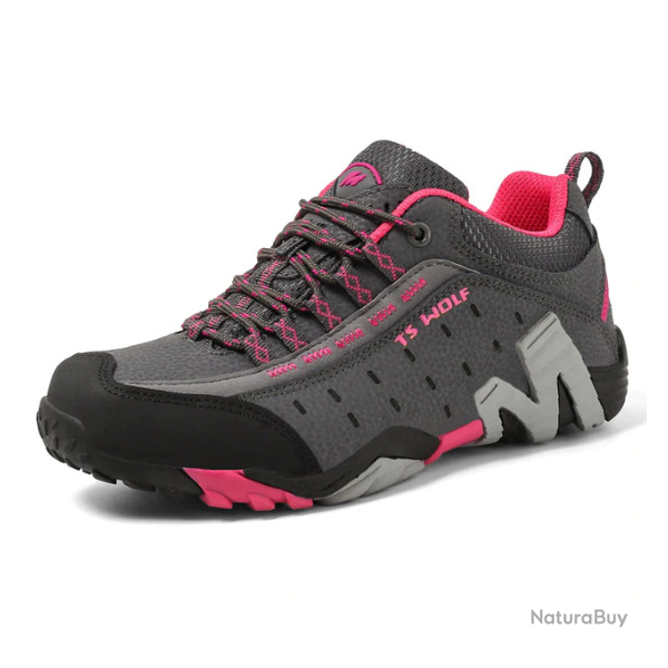 Chaussures basses femme, randonnes ou trekking, gris clair/rose, taille 35  40.