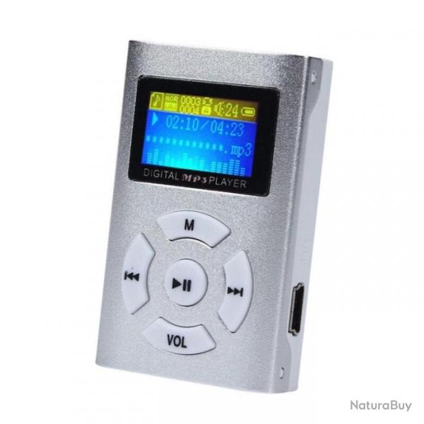 Mini lecteur MP3 USB Argent avec cran Port Micro sd (carte mmoire non incluse)