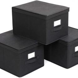 Boîtes de rangement pliables lot de 3 coffre de rangement tissu non-tissé avec couvercle et poignée