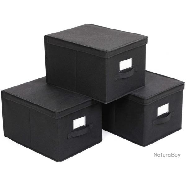 Botes de rangement pliables lot de 3 coffre de rangement tissu non-tiss avec couvercle et poigne