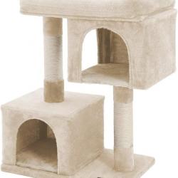 Arbre à chat colonne en sisal pour aiguiser les griffes 2 niches luxueuses maison de jeu meubles po
