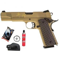 Pack pistolet GBB 1911 MEU RAVEN GAZ full metal cal.6mm + billes, GAZ et holster (DESTOCKAGE)