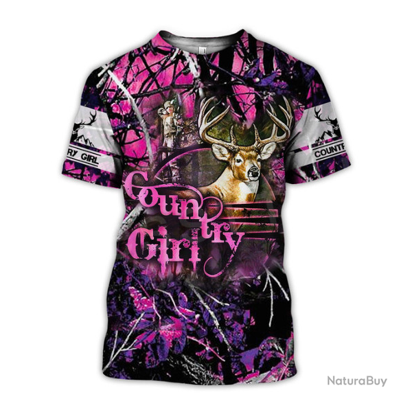 Tee-shirt femme, motif chasse 3, rose, tailles XS  5XL.