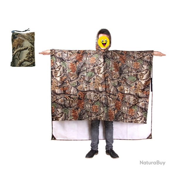 Poncho impermable, camouflage feuille.