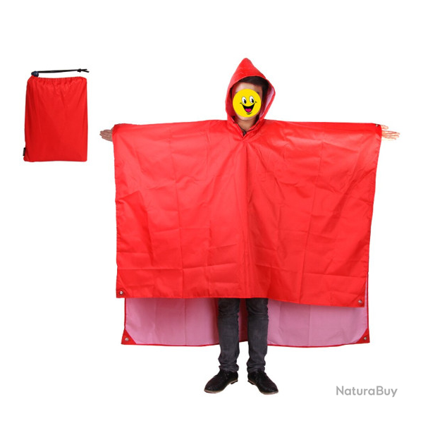 Poncho impermable, rouge uni.