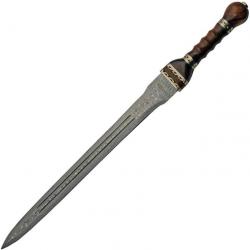 Épée de Damas Gladius Manche en bois avec Lame en acier DAMAS non affutée  Etui en Cuir DM502207