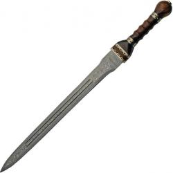 Épée de Damas Gladius Manche en bois avec Lame en acier DAMAS non affutée  Etui en Cuir DM502207
