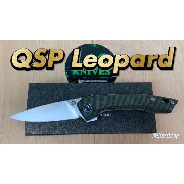 Couteau QSP Knife Leopard Green Lame Acier 14C28N Manche Micarta Ball Bearings QS135C