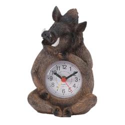 Réveil Sanglier assis avec cadran, en résine 14cm
