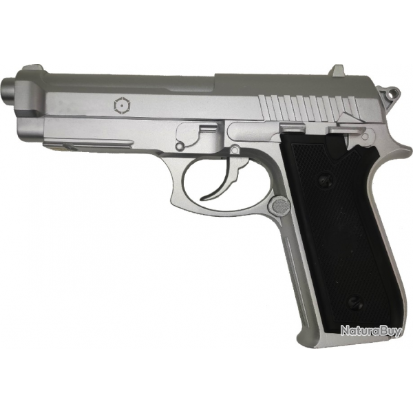 GUN PT92 silver Co2 6mm tout metal 15BB's E=0,9 J. Maxi /C6 07