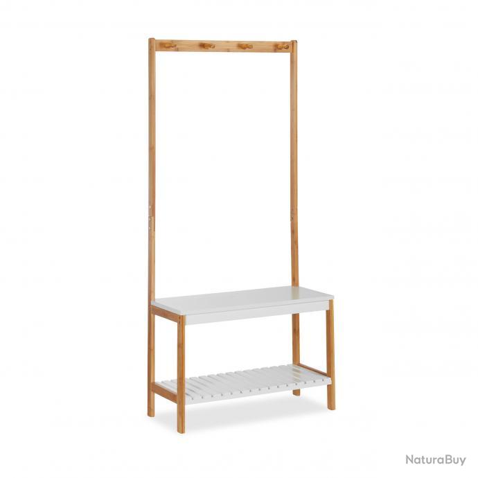 Portemanteau Etagere Avec Banc A Chaussures 150 Cm Bois Naturel Et Blanc 13 0002296 Mobilier 7246368