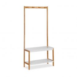 Portemanteau étagère avec banc à chaussures 150 cm bois naturel et blanc 13_0002296