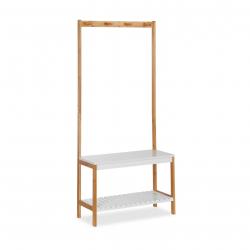 Portemanteau étagère avec banc à chaussures avec 4 crochets 150 cm bois naturel et blanc 13_0002296