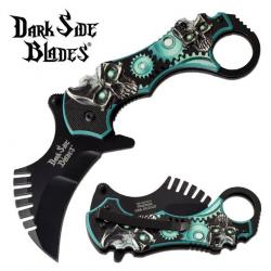 Couteau Pliant Karambit décoré Skull Dark Side Blades Vert  Lame de 7 cm
