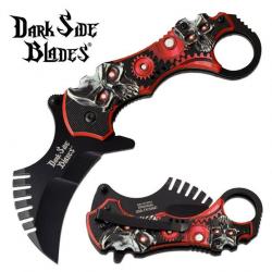 Couteau Pliant Karambit décoré Skull Dark Side Blades Rouge  Lame de 7 cm
