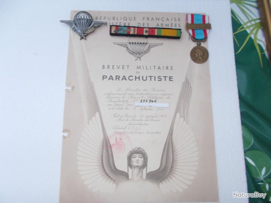 Diplome Para Avec Son Brevet Sa Medaille Et Sa Barrette Decorations Bon Etat Insignes Pucelles Fourrageres