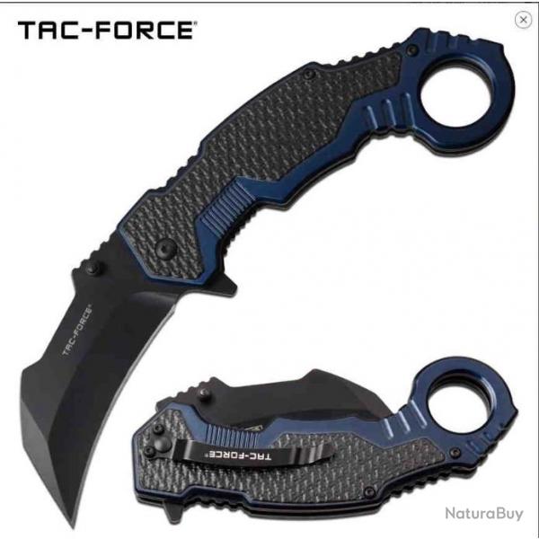 TF1001BL Couteau Tac Force Karambit A/O Lame Acier 3Cr13 Manche Alu Black/Blue