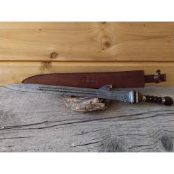 Épée de Damas Gladius Manche en bois avec Lame en acier DAMAS non affutée  Etui en Cuir DM5022071N