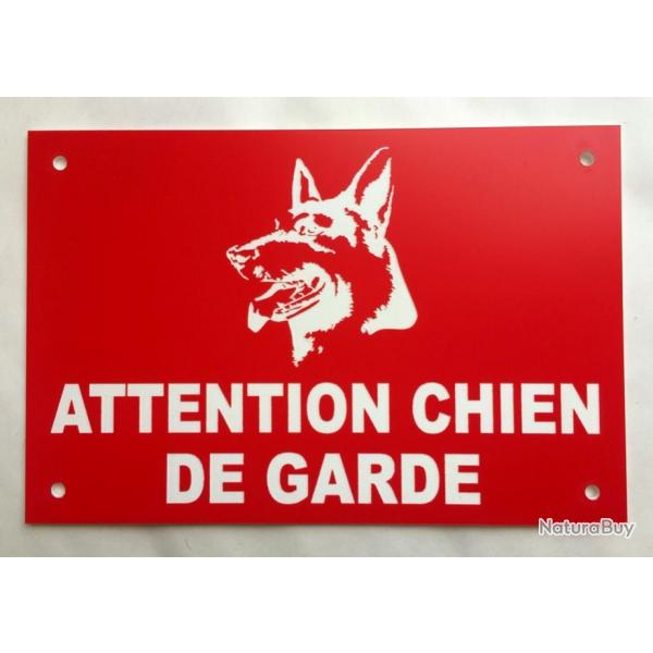 panneau "ATTENTION CHIEN DE GARDE" ft 300 x 400 mm fond rouge