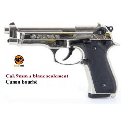 Pistolet BERETTA  Nickelé Chrome à blanc uniquement Mod 92  Cal. 9mm PAK