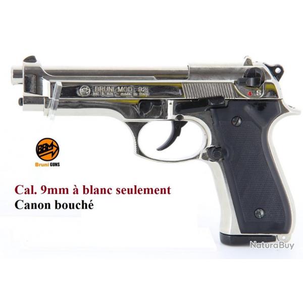 Pistolet BERETTA  Nickel Chrome  blanc uniquement Mod 92  Cal. 9mm PAK