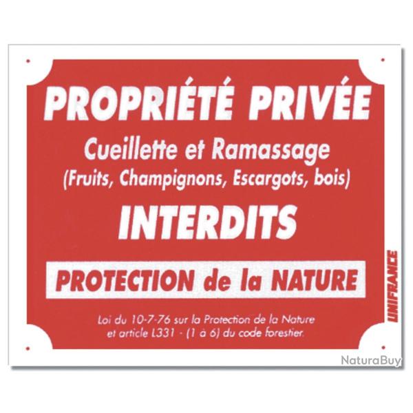 PANNEAU PROPRIT PRIVE - CUEILLETTE ET RAMASSAGE INTERDITS ROUGE AKYLUX 30CM X 25CM
