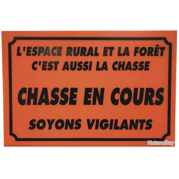 PANNEAU CHASSE EN COURS - ENSEMBLE SOYONS VIGILANTS ORANGE/NOIR AKYLUX 60CM X 40CM