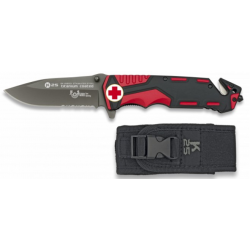 Couteau pliant K25 FAST OPENING rouge et noir scie Lame: 9.4 cm 19653AGR1028071
