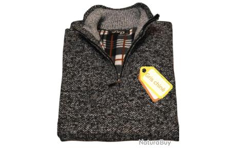Pull homme camionneur doublé polaire gris chiné confort et chaleur