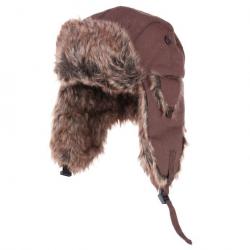 Bonnet - chapka - en toile et fourrure - couleur marron  taille S = 54/55 - 214170 - fin de série