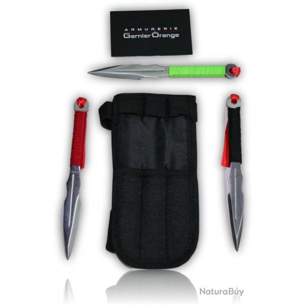 SET 3 COUTEAUX A LANCER ALBAINOX NOIR VERT ROUGE CORDELETTE DRAPEAU 32409