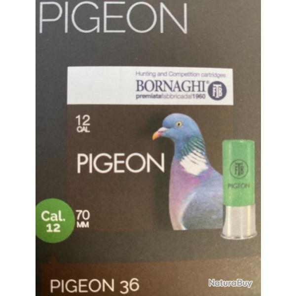 1 CARTON DE 250 CARTOUCHES  Bornaghi Pigeon 36g plombs n4 ou n 5