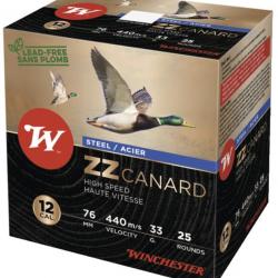 BTE 25 CART. ACIER WINCHESTER ZZ CANARD CAL. 12 76 MM 33G À JUPE ACIER