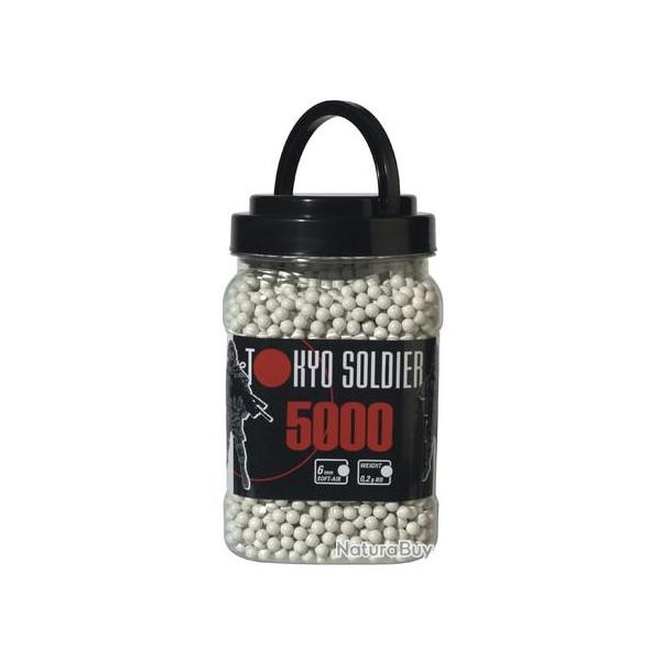 POT DE 5000 BILLES PLASTIQUES TOKYO SOLDIER CAL. 6 MM 0,20G BLANC