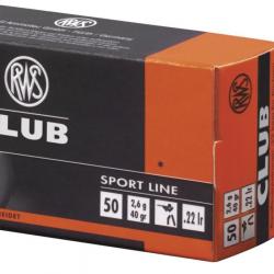 BTE 50 CART. RWS SPORT LINE CLUB CAL. .22 LR BR TÊTE PLOMB RONDE 40GR