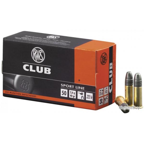 BTE 50 CART. RWS SPORT LINE CLUB CAL. .22 LR BR TTE PLOMB RONDE 40GR