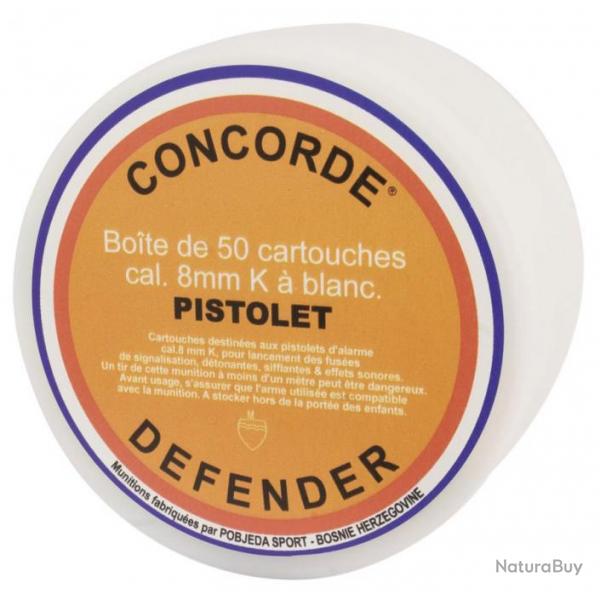 CARTOUCHE  BLANC - CONCORDE DEFENDER Boite de 50, 8 mm PAK