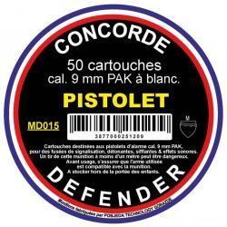 CARTOUCHE À BLANC - CONCORDE DEFENDER 9 mm PAK, Boite de 50