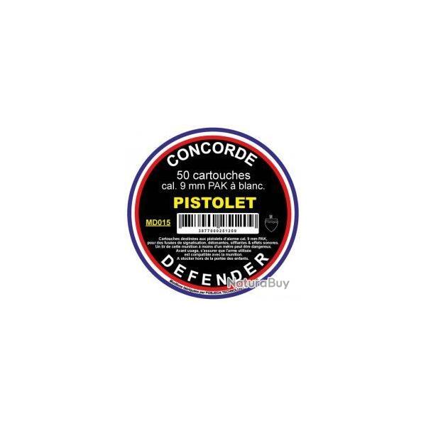 CARTOUCHE  BLANC - CONCORDE DEFENDER 9 mm PAK, Boite de 50