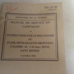 Instruction sur le FM B.A.R. modèle 1918 du 08 Octobre 1943