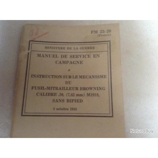 Instruction sur le FM B.A.R. modle 1918 du 08 Octobre 1943