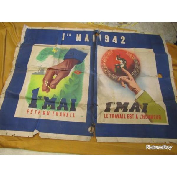 affiche 1mai 1942 seconde guerre ww2 Marchal Ptain Etat Franais collaboration Vichy