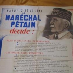 affiche  1941 seconde guerre ww2 le Maréchal Pétain  décide Etat Français collaboration Vichy