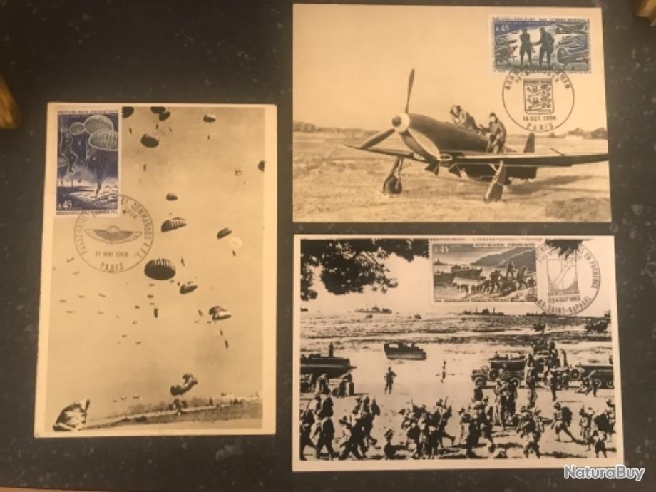 Lot 3 Cartes Postales 1er Jour Normandie Niemen Paras Et Commandos Ffl Debarquement De Provence Cartes Postales Militaria