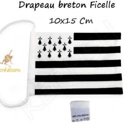 Drapeau breton ficelle polyester 10x15 Gwenn ha du