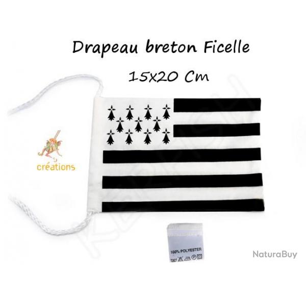 Drapeau breton ficelle polyester 15x20 Gwenn ha du